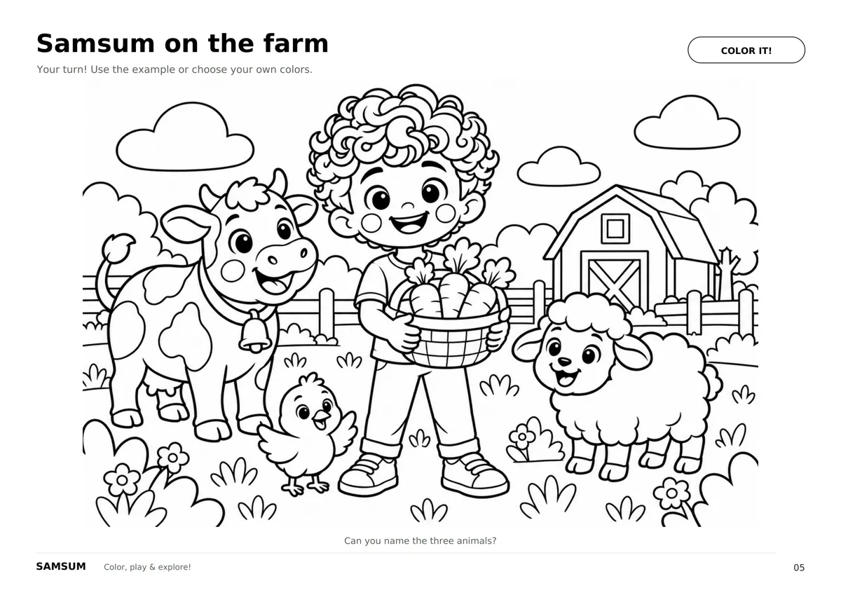 Samsum on the farm, to color