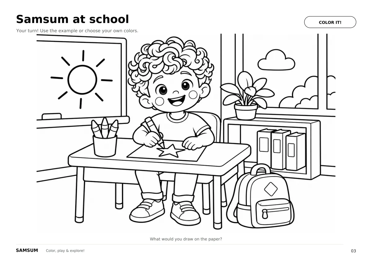 Samsum at school, to color